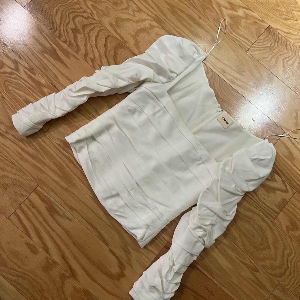 KHAITE White Ruched Sleeve Blouse